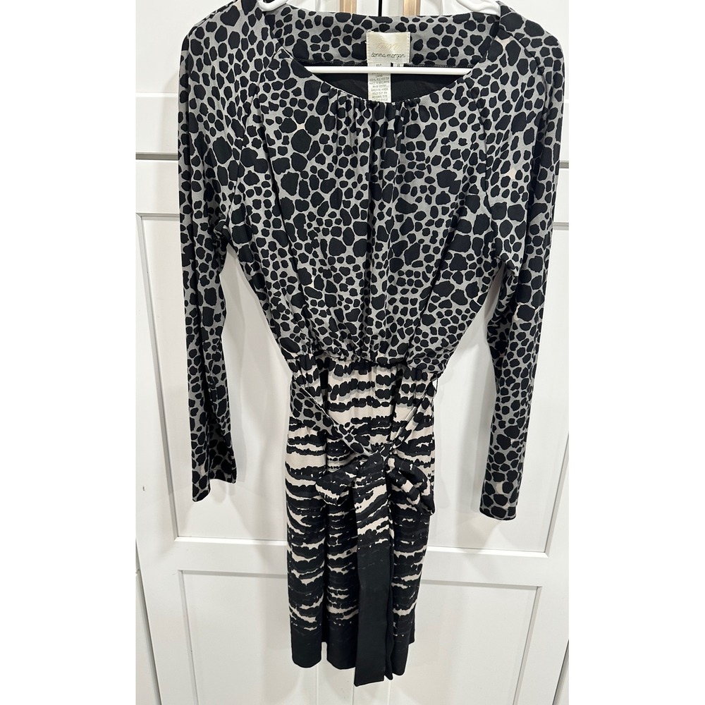 Donna Morgan Womens Animal Print Belted Midi Dress Size 8 Black